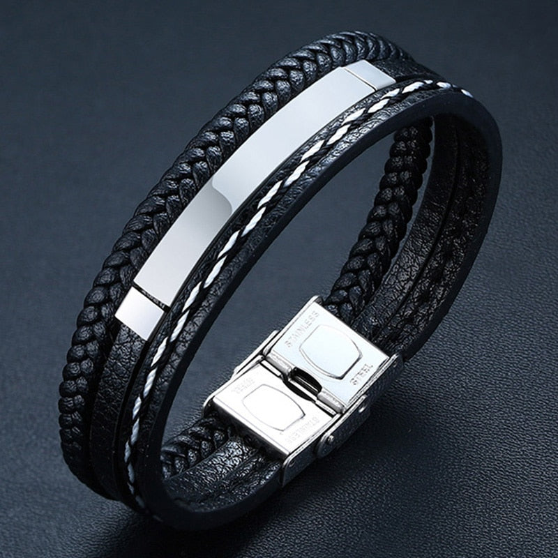Vnox Customized Morse Code I LOVE YOU Men's Layered Leather Bracelets Casual Gents Wristband Personalize Husband Gift