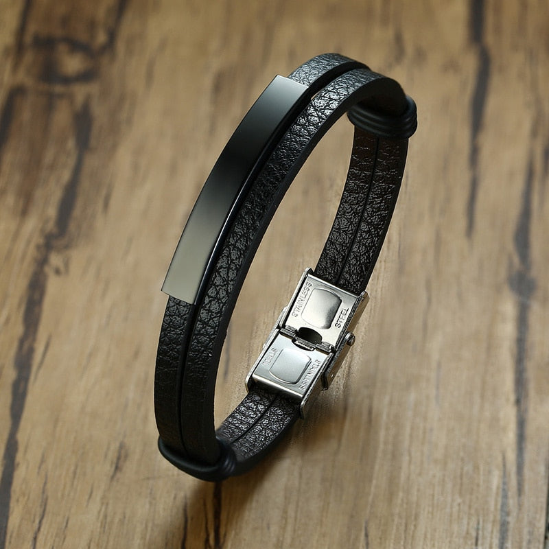 Vnox Customized Morse Code I LOVE YOU Men's Layered Leather Bracelets Casual Gents Wristband Personalize Husband Gift