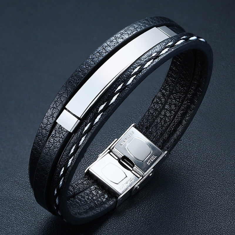 Vnox Customized Morse Code I LOVE YOU Men's Layered Leather Bracelets Casual Gents Wristband Personalize Husband Gift