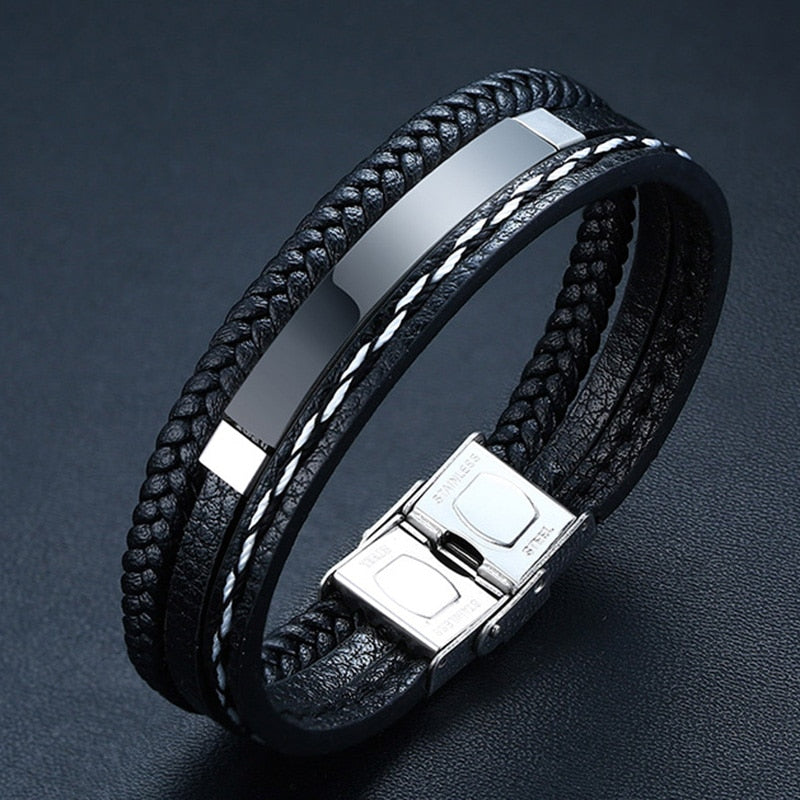 Vnox Customized Morse Code I LOVE YOU Men's Layered Leather Bracelets Casual Gents Wristband Personalize Husband Gift