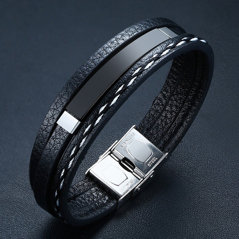 Vnox Customized Morse Code I LOVE YOU Men's Layered Leather Bracelets Casual Gents Wristband Personalize Husband Gift