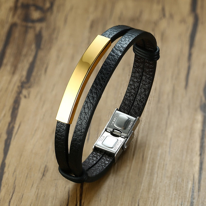 Vnox Customized Morse Code I LOVE YOU Men's Layered Leather Bracelets Casual Gents Wristband Personalize Husband Gift