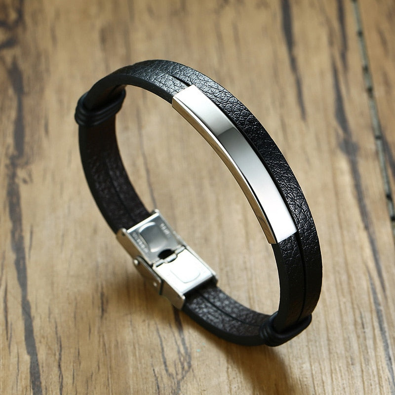 Vnox Customized Morse Code I LOVE YOU Men's Layered Leather Bracelets Casual Gents Wristband Personalize Husband Gift