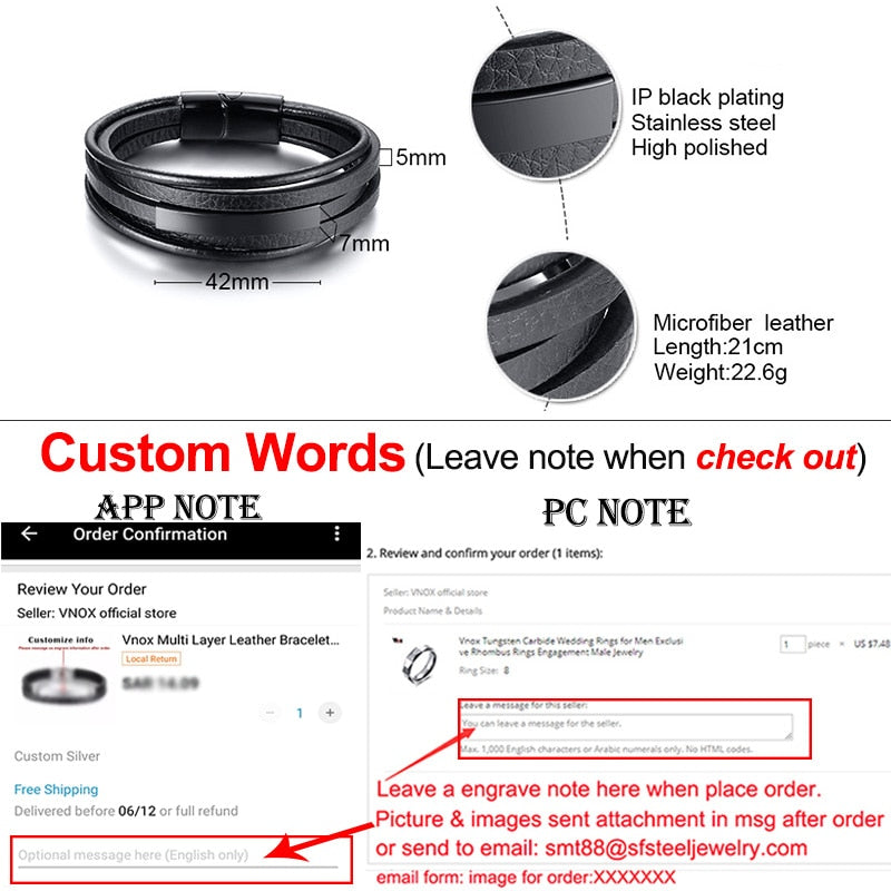 Vnox Customized Morse Code I LOVE YOU Men's Layered Leather Bracelets Casual Gents Wristband Personalize Husband Gift