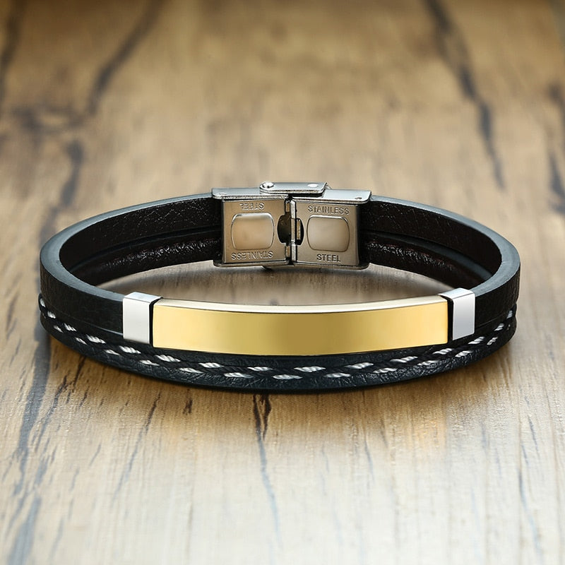 Vnox Customized Morse Code I LOVE YOU Men's Layered Leather Bracelets Casual Gents Wristband Personalize Husband Gift