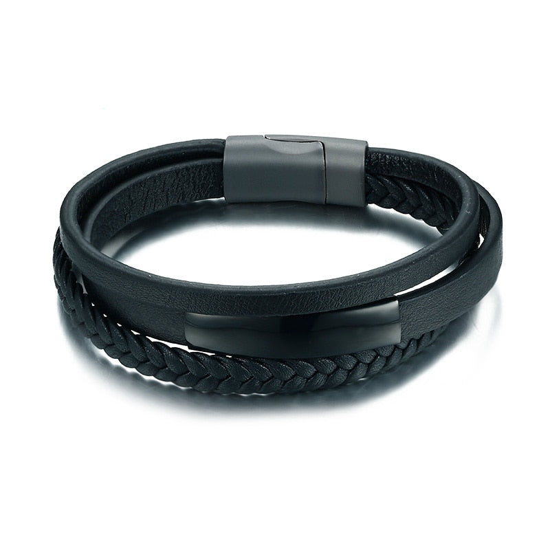 Vnox Customized Morse Code I LOVE YOU Men's Layered Leather Bracelets Casual Gents Wristband Personalize Husband Gift