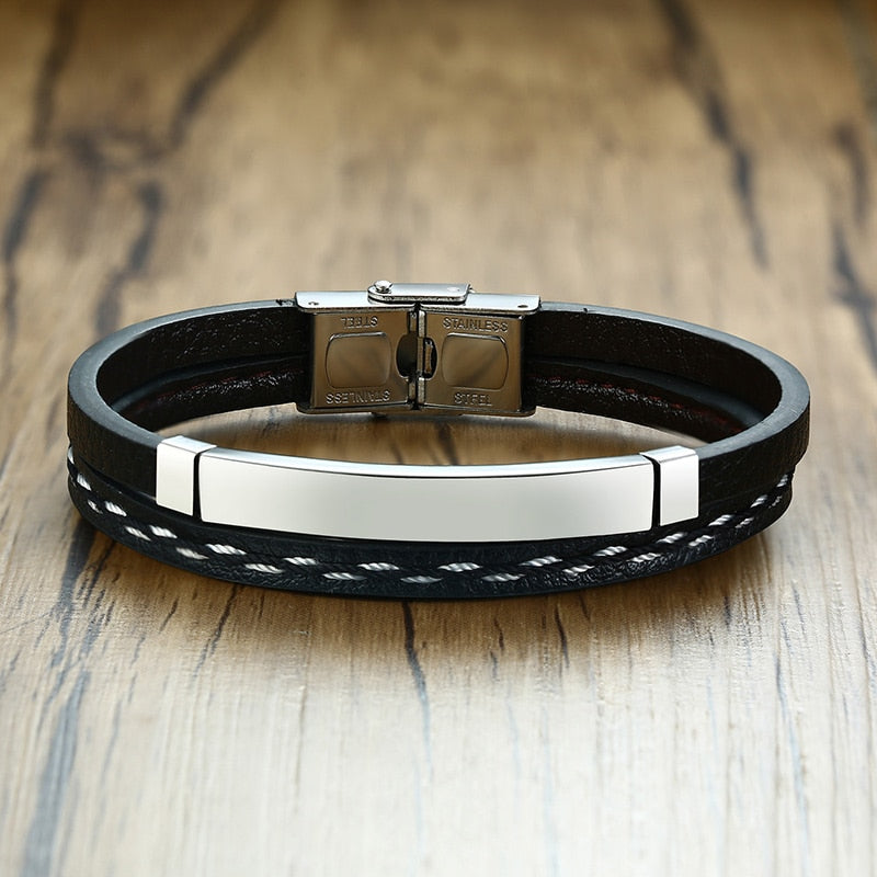 Vnox Customized Morse Code I LOVE YOU Men's Layered Leather Bracelets Casual Gents Wristband Personalize Husband Gift