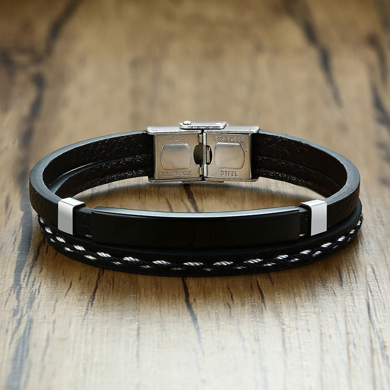 Vnox Customized Morse Code I LOVE YOU Men's Layered Leather Bracelets Casual Gents Wristband Personalize Husband Gift