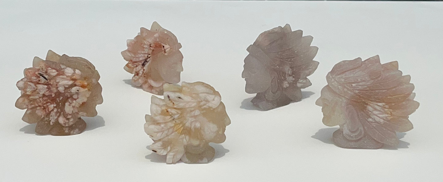 Flower Agate Native American Chief Carving, 2 inch