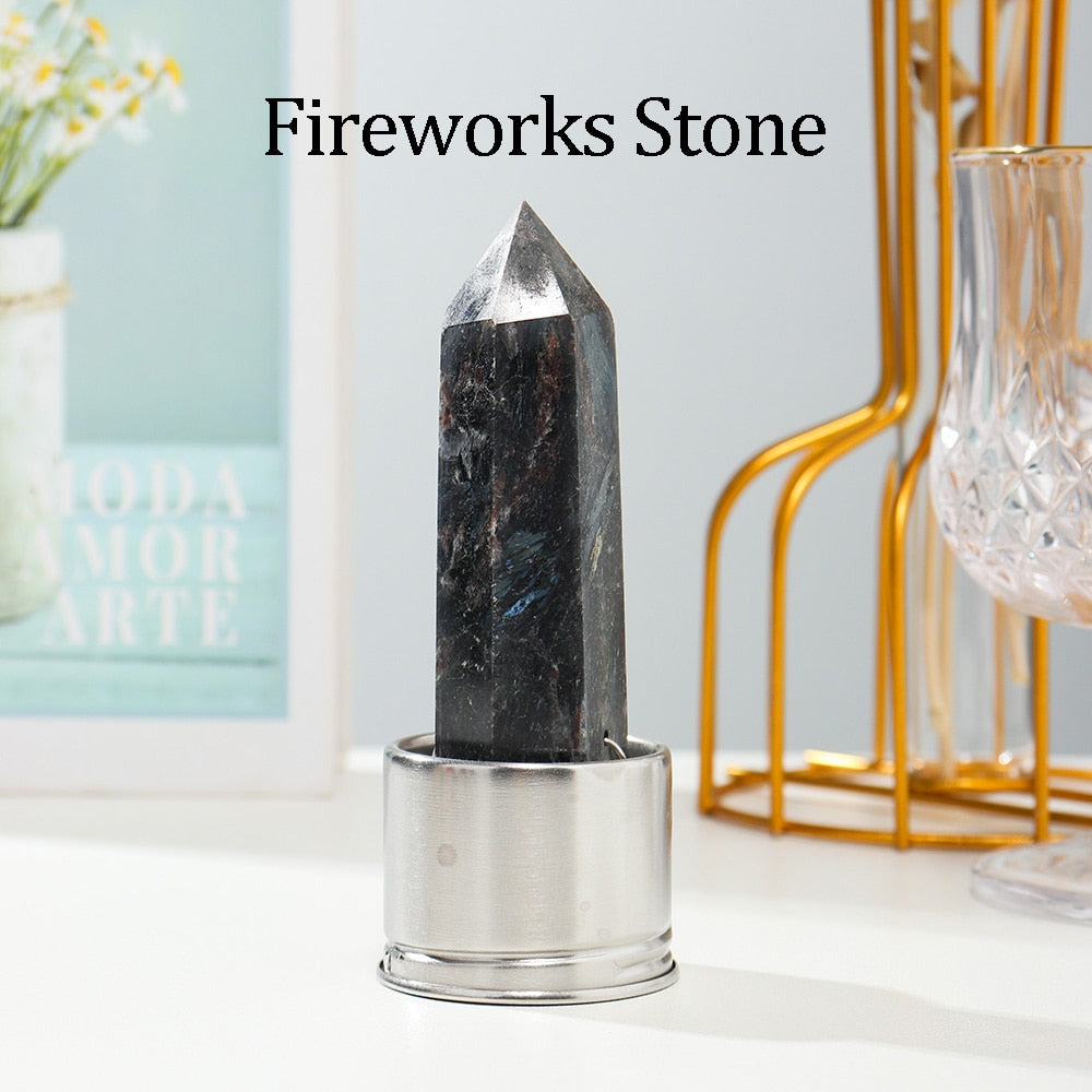 1pc Natural Crystal Column with Base for Water Bottle Replacement Crystal Rose Quartz Energy Amethyst Tower Decoration