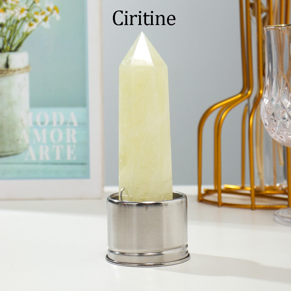 1pc Natural Crystal Column with Base for Water Bottle Replacement Crystal Rose Quartz Energy Amethyst Tower Decoration