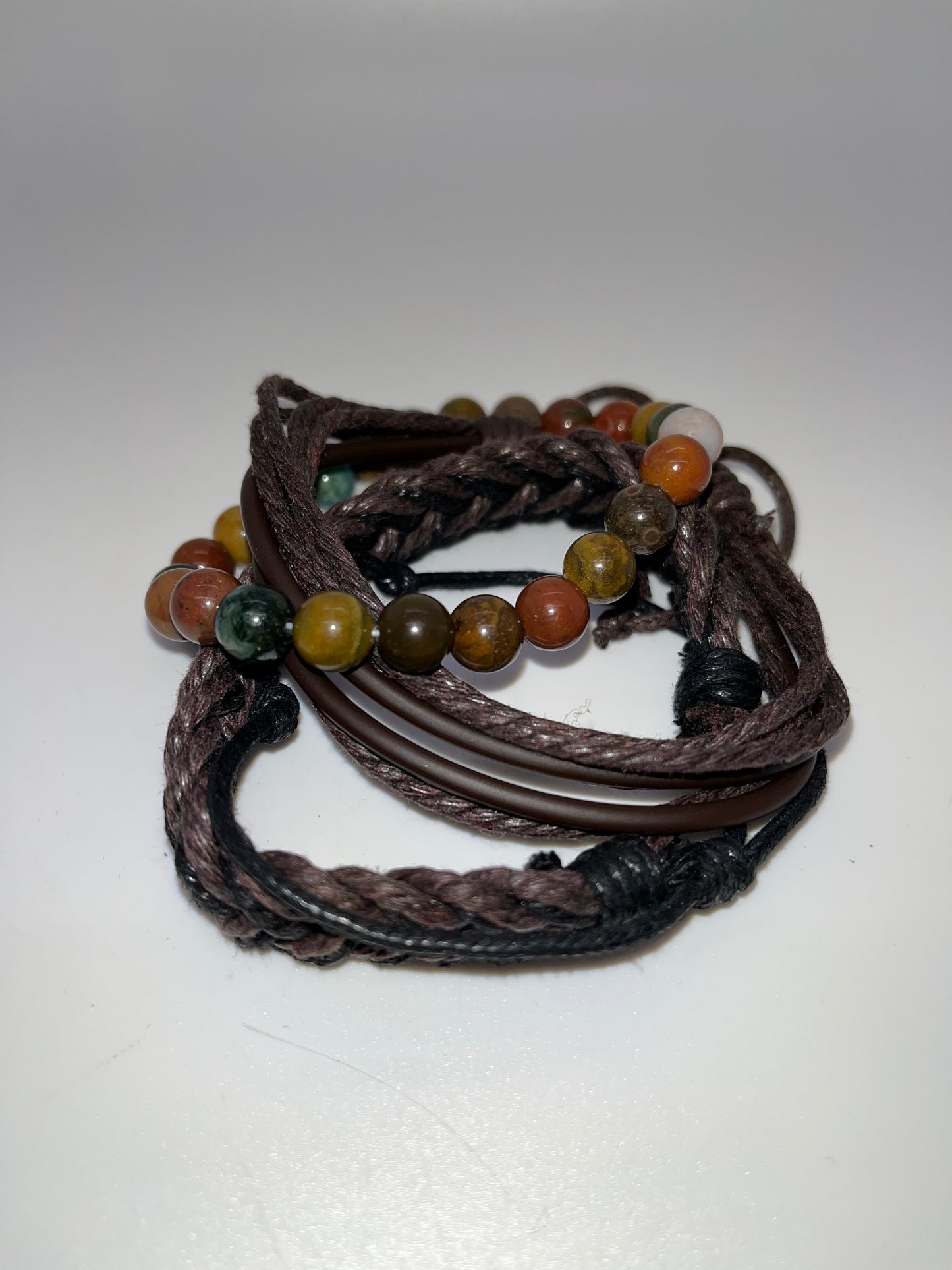 Polychrome Jasper and Braided Bracelet set