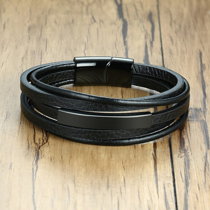 Vnox Customized Morse Code I LOVE YOU Men&#39;s Layered Leather Bracelets Casual Gents Wristband Personalize Husband Gift