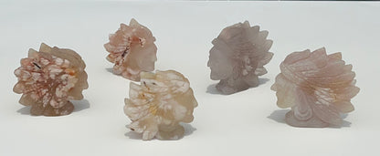 Flower Agate Native American Chief Carving, 2 inch