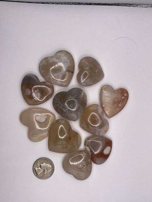 Flower Agate Heart Carving 1.5 inch
