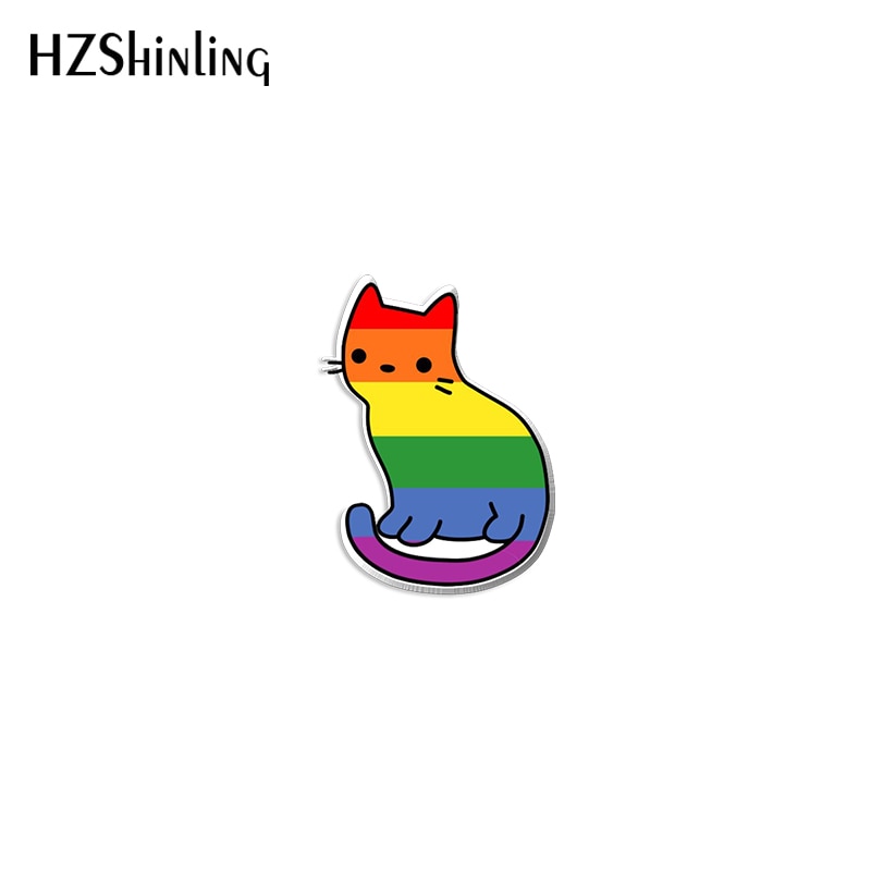 2022 New Bi Pride Cat Acrylic Lapel Pin Rainbow Cats Epoxy Butterfly Clasp Pin Handmade Butterfly Brooch