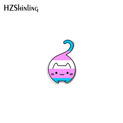 2022 New Bi Pride Cat Acrylic Lapel Pin Rainbow Cats Epoxy Butterfly Clasp Pin Handmade Butterfly Brooch