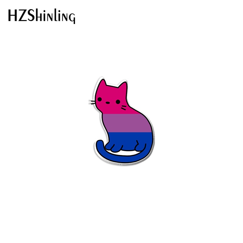 2022 New Bi Pride Cat Acrylic Lapel Pin Rainbow Cats Epoxy Butterfly Clasp Pin Handmade Butterfly Brooch