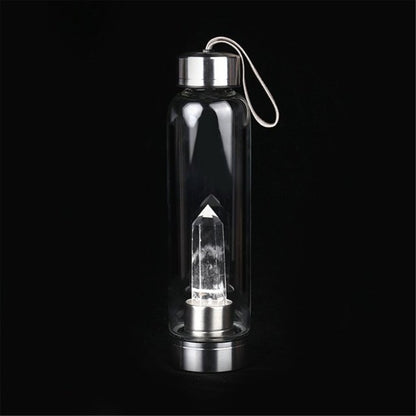 1PC Natural Quartz Gemstone Glass Water Bottle Direct Drinking Cup Glass Crystal Obelisk Wand Healing Wand Bottle Rope