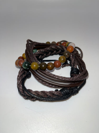 Polychrome Jasper and Braided Bracelet set